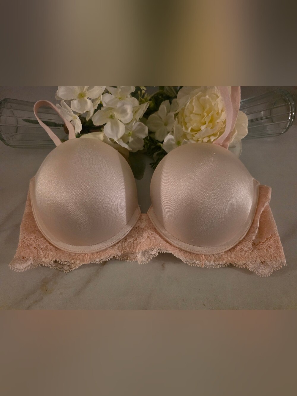 La SENZA Light Blush Satin & Lace Push-Up Bra / Strapless Bra